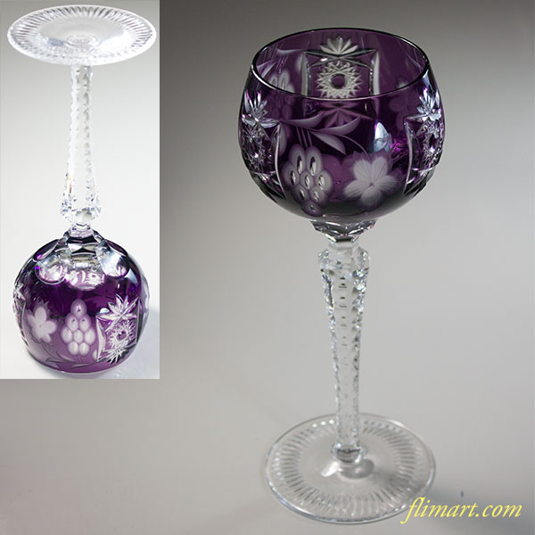 紫被切子カットガラスワイングラス