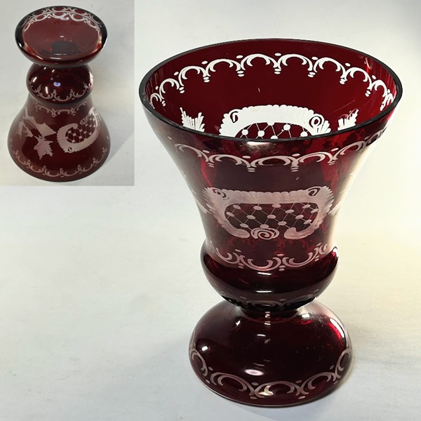 ボヘミアグラスEGERMANNエーゲルマンルビーレッドガラス花瓶