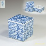 龍峰染付鳥草紋小二段角重