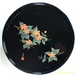 会津塗本金磨き蒔絵山吹十寸丸盆