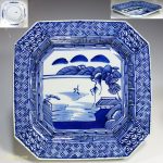 染付山水十寸八角皿W3166