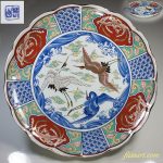 金彩色絵雲鶴青海波鳳凰紋一尺大皿