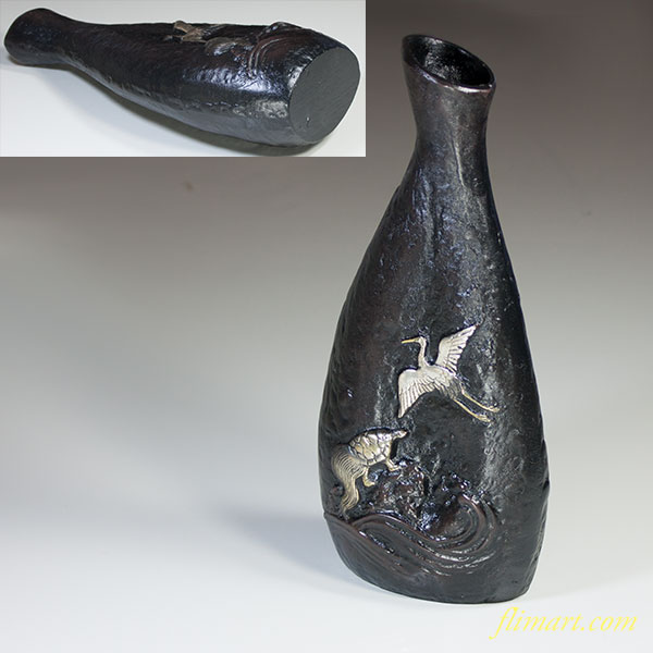 鶴亀銅器花瓶W4729