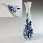 加藤芳洲鶴首染付山水花瓶