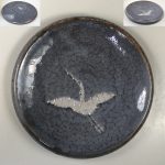 鼠志野鶴図小皿
