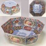 栄峯色絵相撲図八角盛鉢W9282