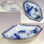 山水舟型菱皿W9438