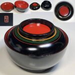 たち吉駒筋蓋付雑煮椀黒