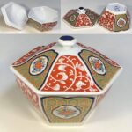有田焼錦松梅清秀作六角蓋付入物W9626
