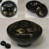 木製漆器黒塗沈金吸物椀W6896