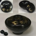 木製漆器黒塗沈金吸物椀W6896