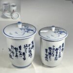 狸図蓋付夫婦湯呑
